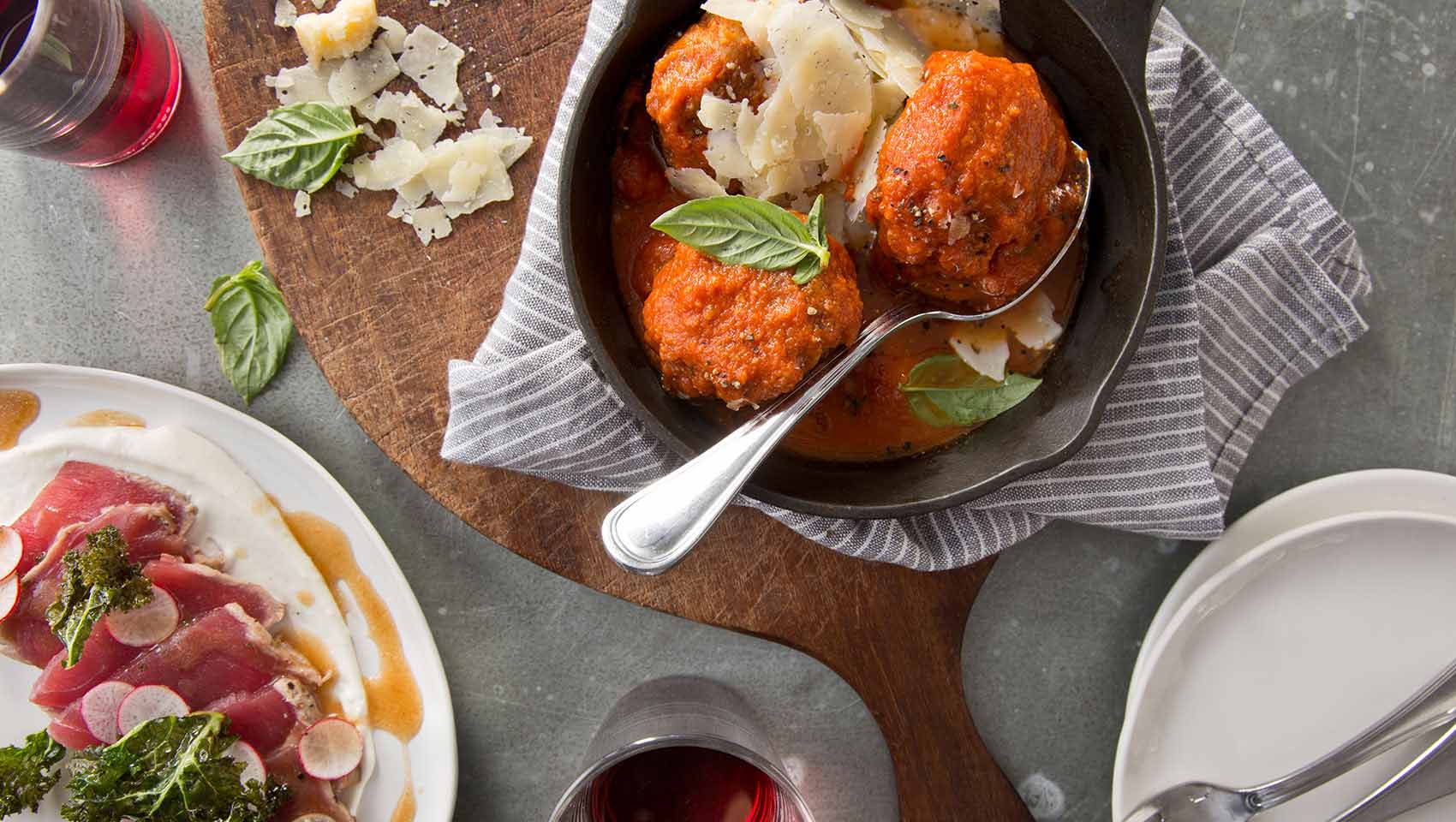 Pacci Italian Kitchen and bar Chicken meatballs and tuna carpaccio