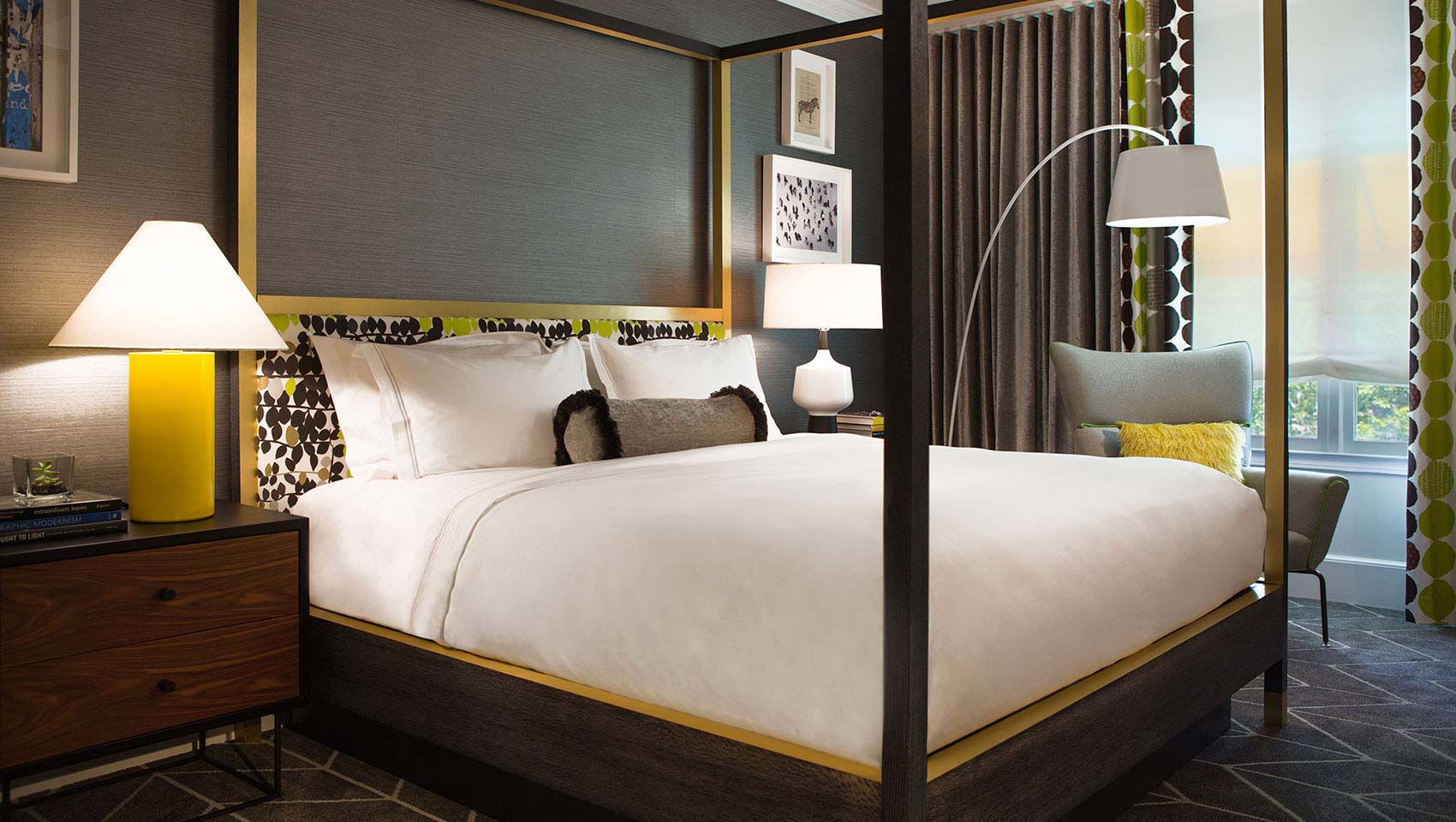 The Kimpton Brice Hotel guestroom canopy bed