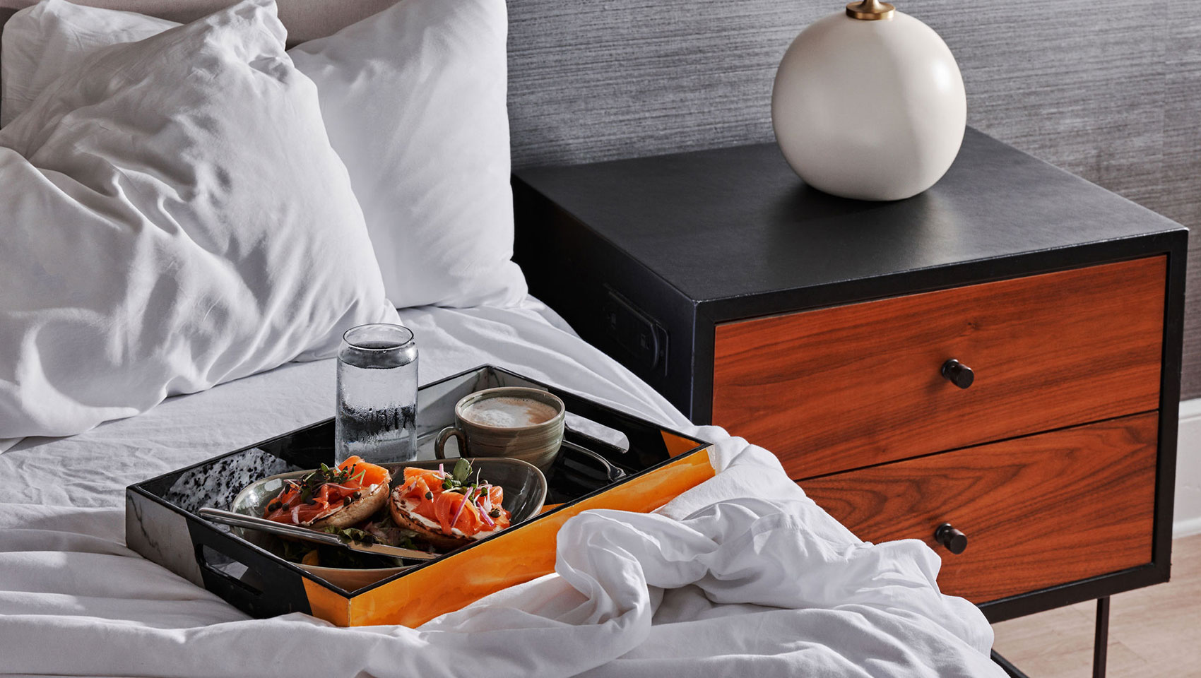 The Kimpton Brice Hotel - Pacci Food on tray on a bed